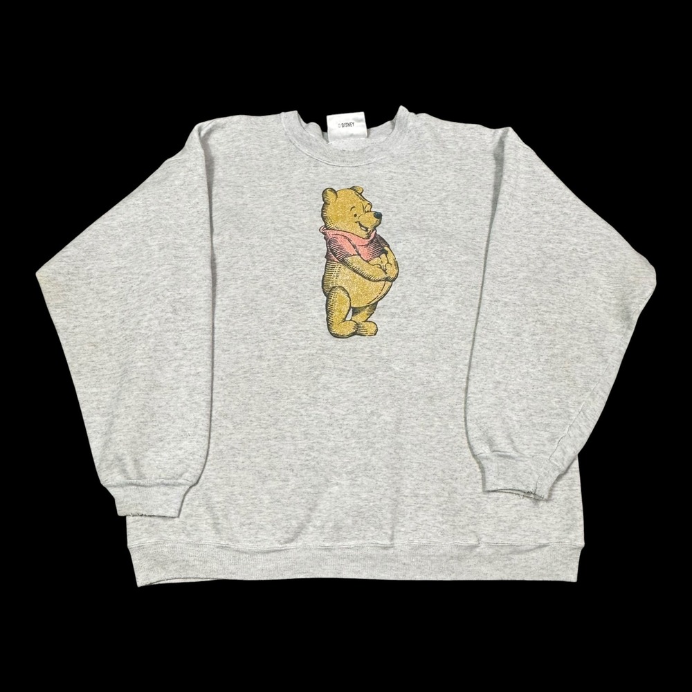 Vintage 90s Disney Store Winnie the Pooh Gray Sweatshirt Women's XL FLAWS